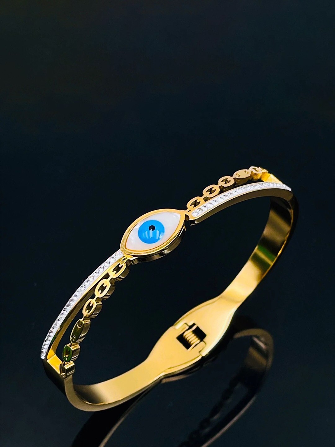 

VIEN Gold-Plated Stainless Steel Mother Of Pearl Evil Eye Kada Bracelet