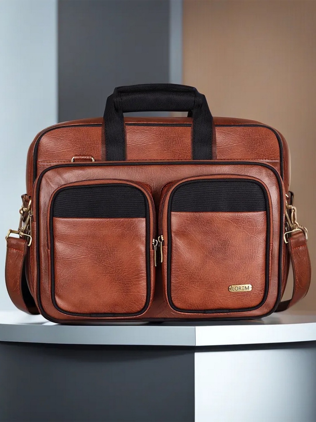 

LOREM Unisex Textured Laptop Bag, Tan