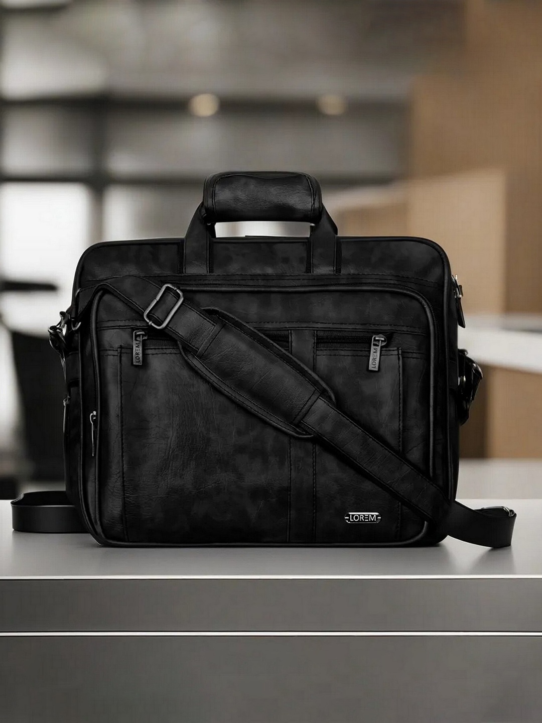 

LOREM Unisex Textured Messenger Bag, Black