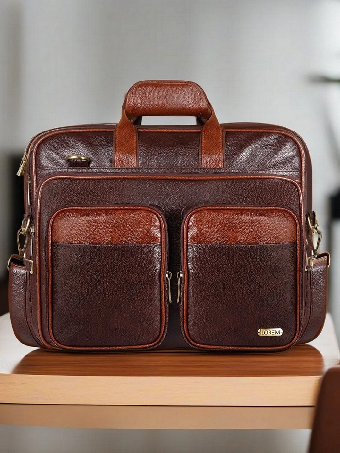 

LOREM Men Textured Messenger Bag, Tan
