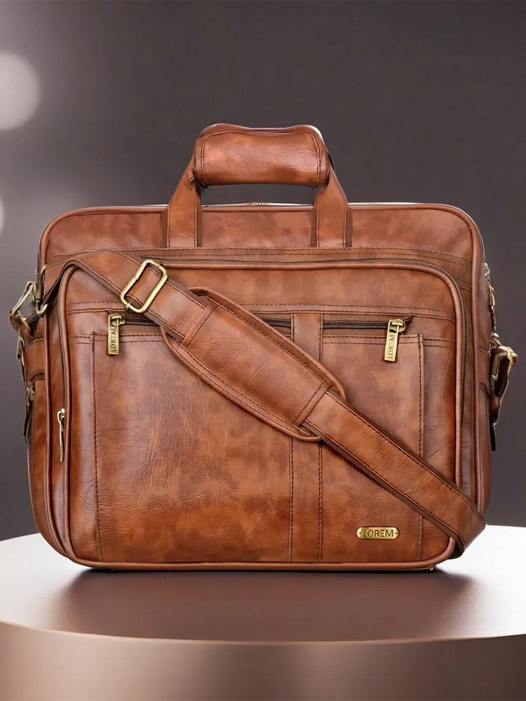 LOREM Textured Messenger Bag, Tan