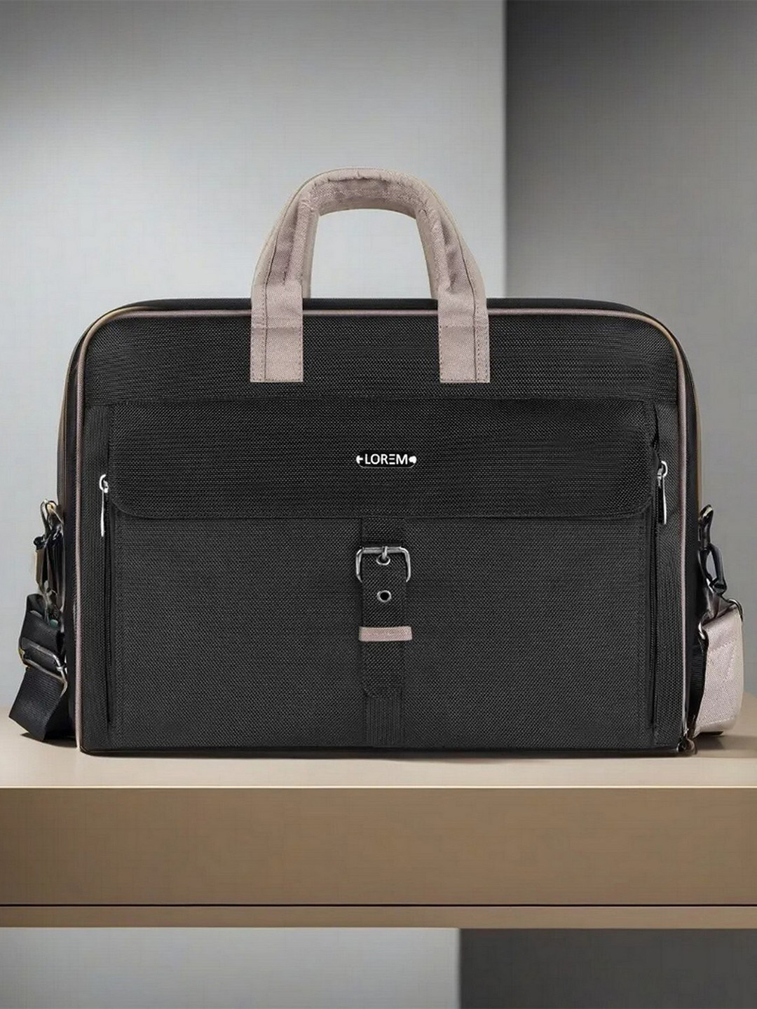 

LOREM Unisex Colourblocked Messenger Bag, Black