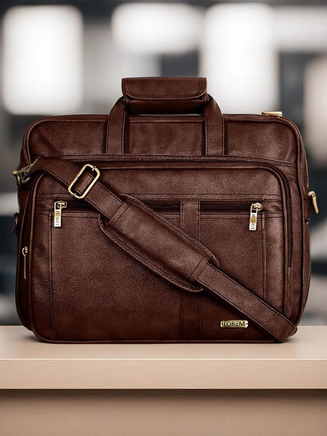 LOREM Unisex Textured Messenger Bag, Brown