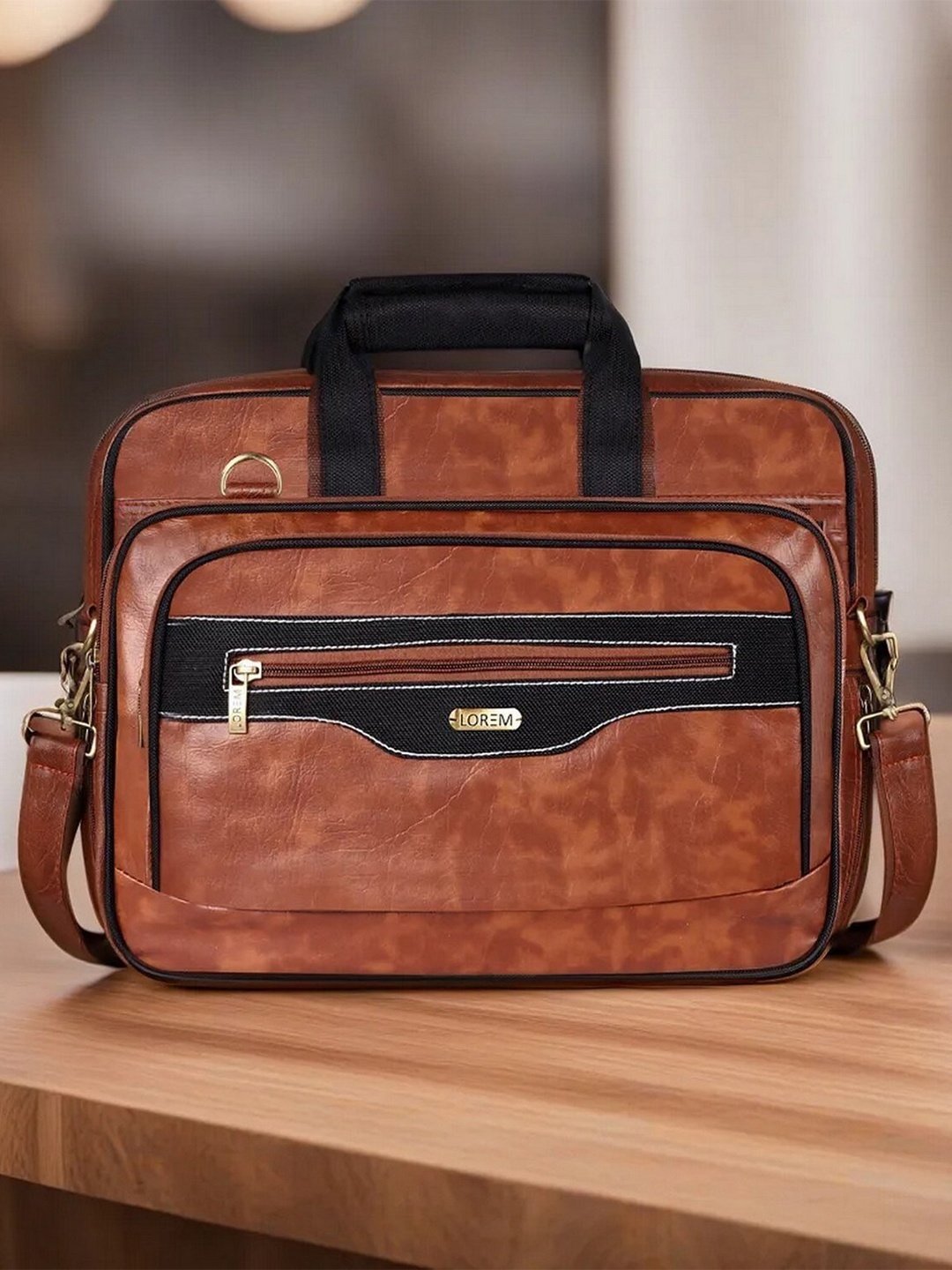 

LOREM Unisex Textured Messenger Bag, Tan