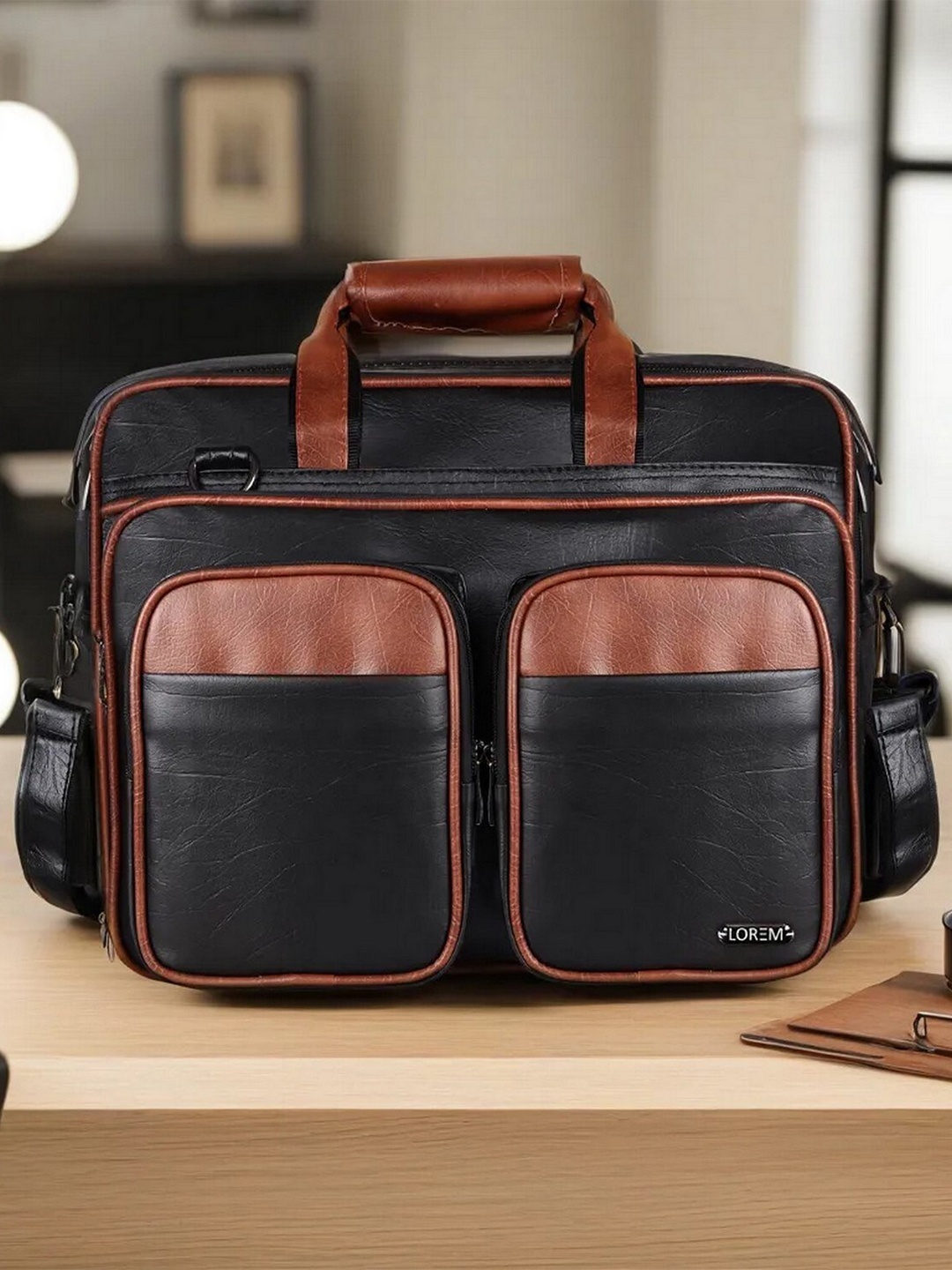 

LOREM Unisex Textured Messenger Bag, Black
