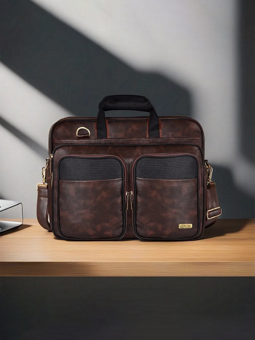 

LOREM Unisex Textured Messenger Bag, Brown