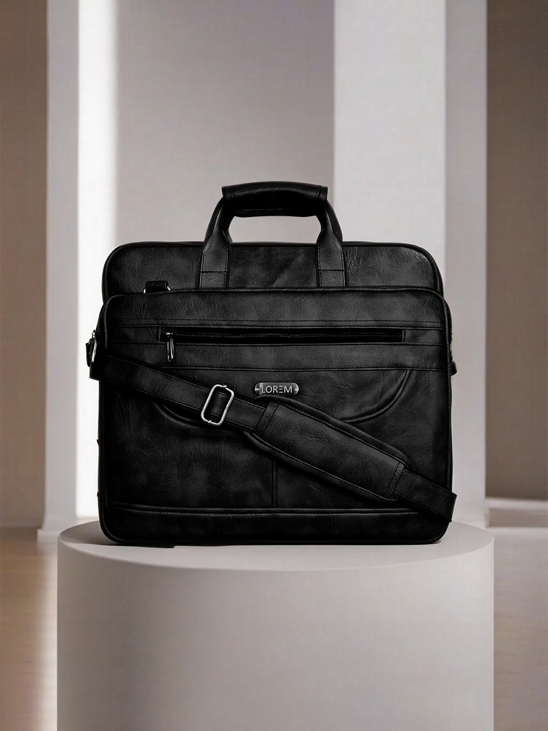 LOREM Textured Messenger Bag, Black