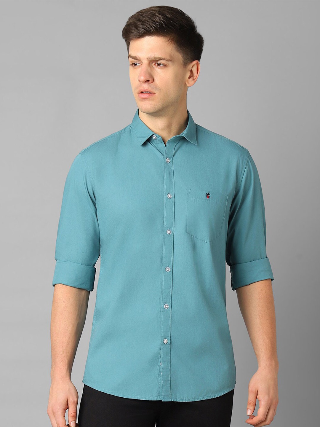 

Louis Philippe Jeans Spread Collar Long Sleeves Slim Fit Cotton Casual Shirt, Blue