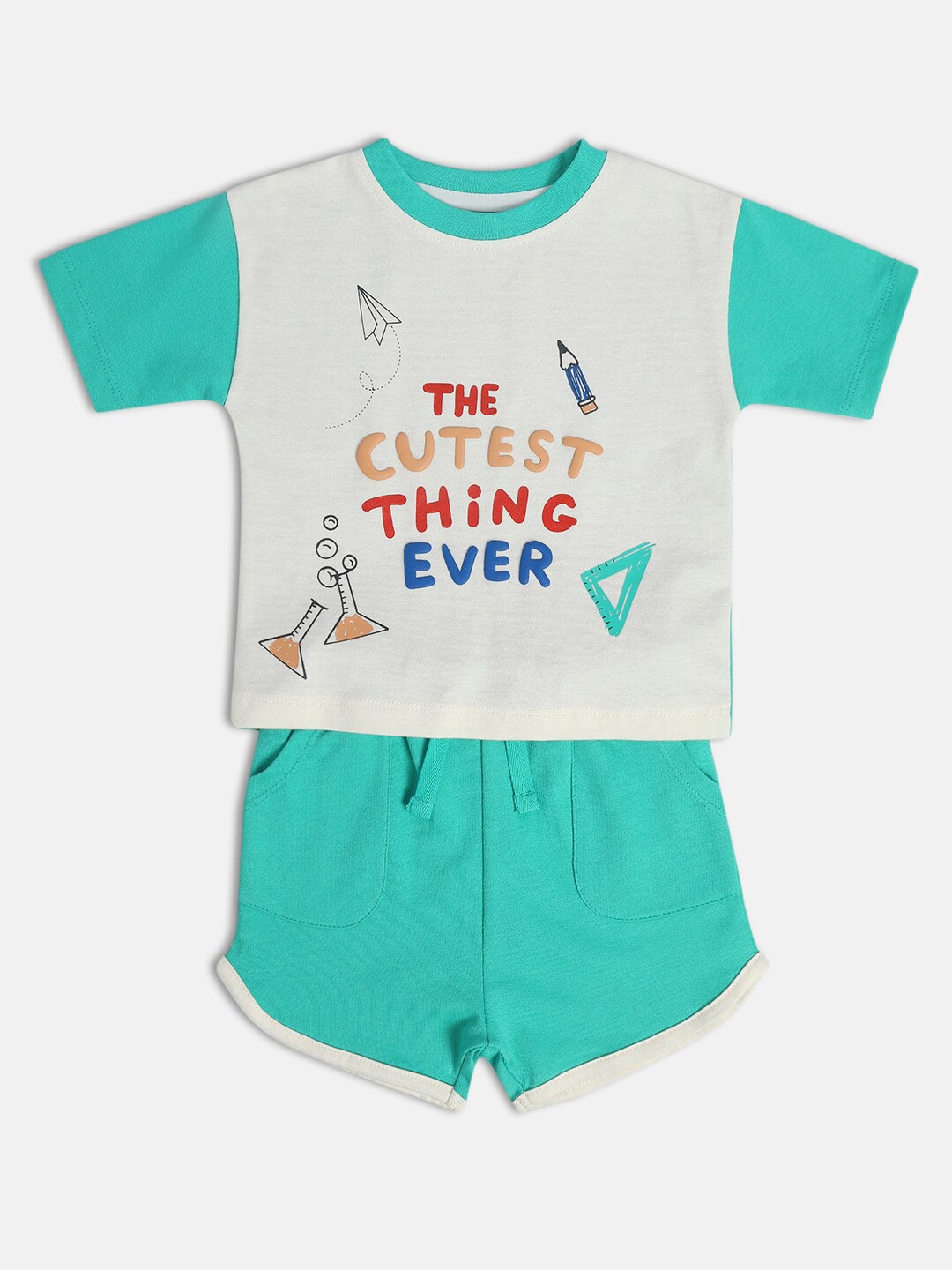 

MINI KLUB Boys Printed Pure Cotton T-shirt with Shorts, Green