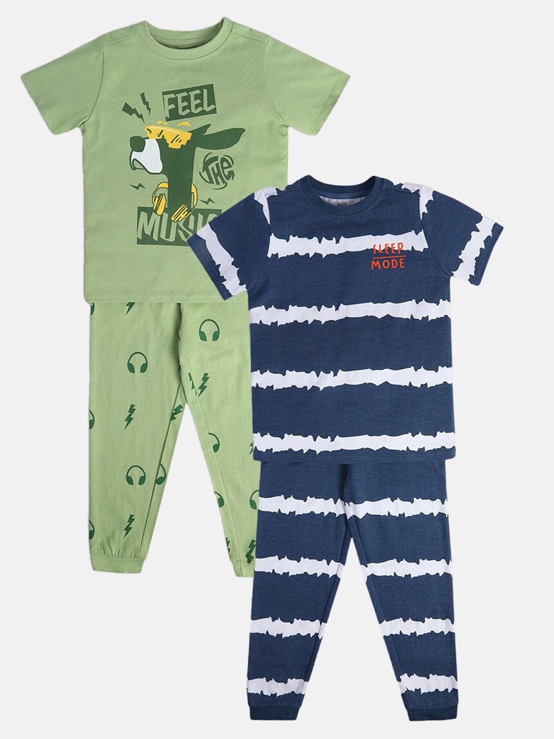 

MINI KLUB Boys pack Of 2 Striped T-shirt with Trousers, Green
