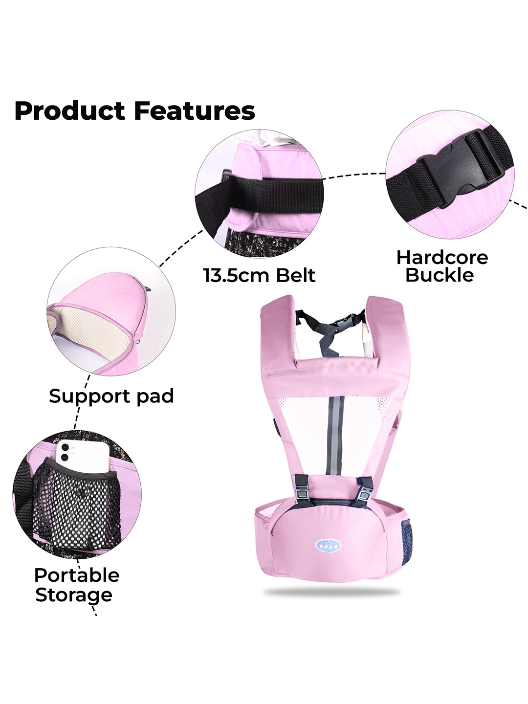 

BAESD Infants Colourblocked Breathable Baby Carrier, Pink