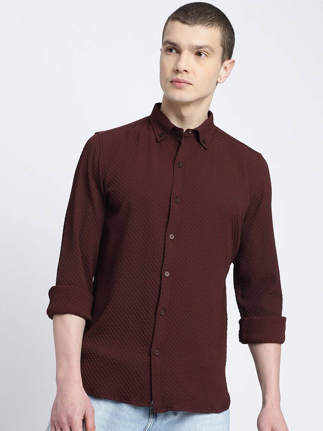 

HighRider Classic Regular Fit Checked Casual Shirt, Coffee brown