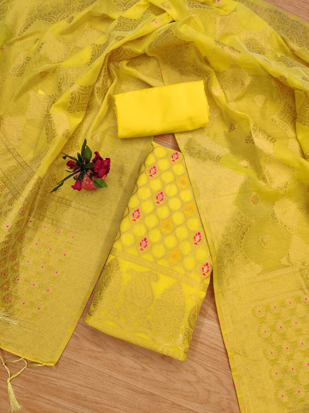 

KALINI Art Silk Unstitched Dress Material, Yellow