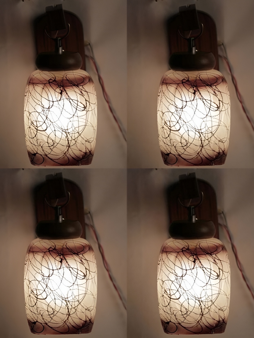 

1ST TIME White & Brown 4 Pieces Printed Abstract Shaped Glass Wall Lamps