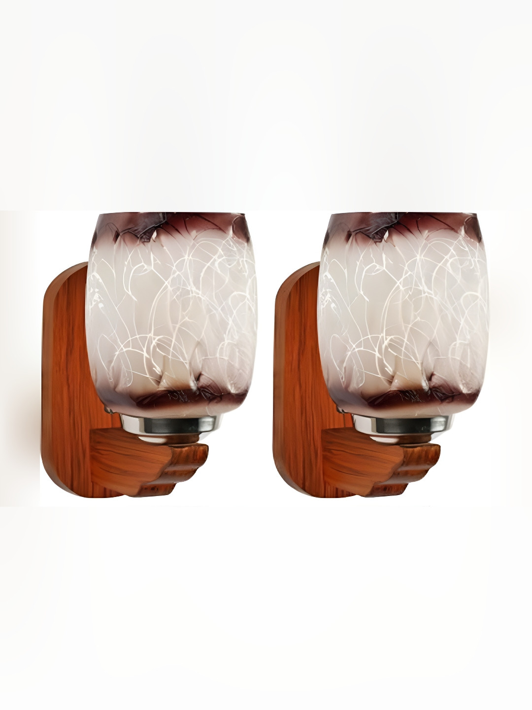 

1ST TIME White & Brown 2 Pieces Printed Abstract Shaped Glass Wall Lamps