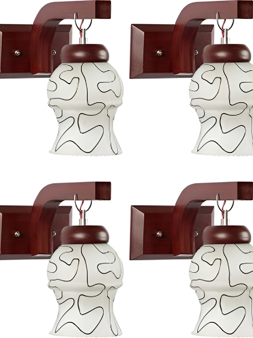 

1ST TIME White & Brown 4 Pcs Printed Glass Contemporary Bell Shaped Wall Lamps