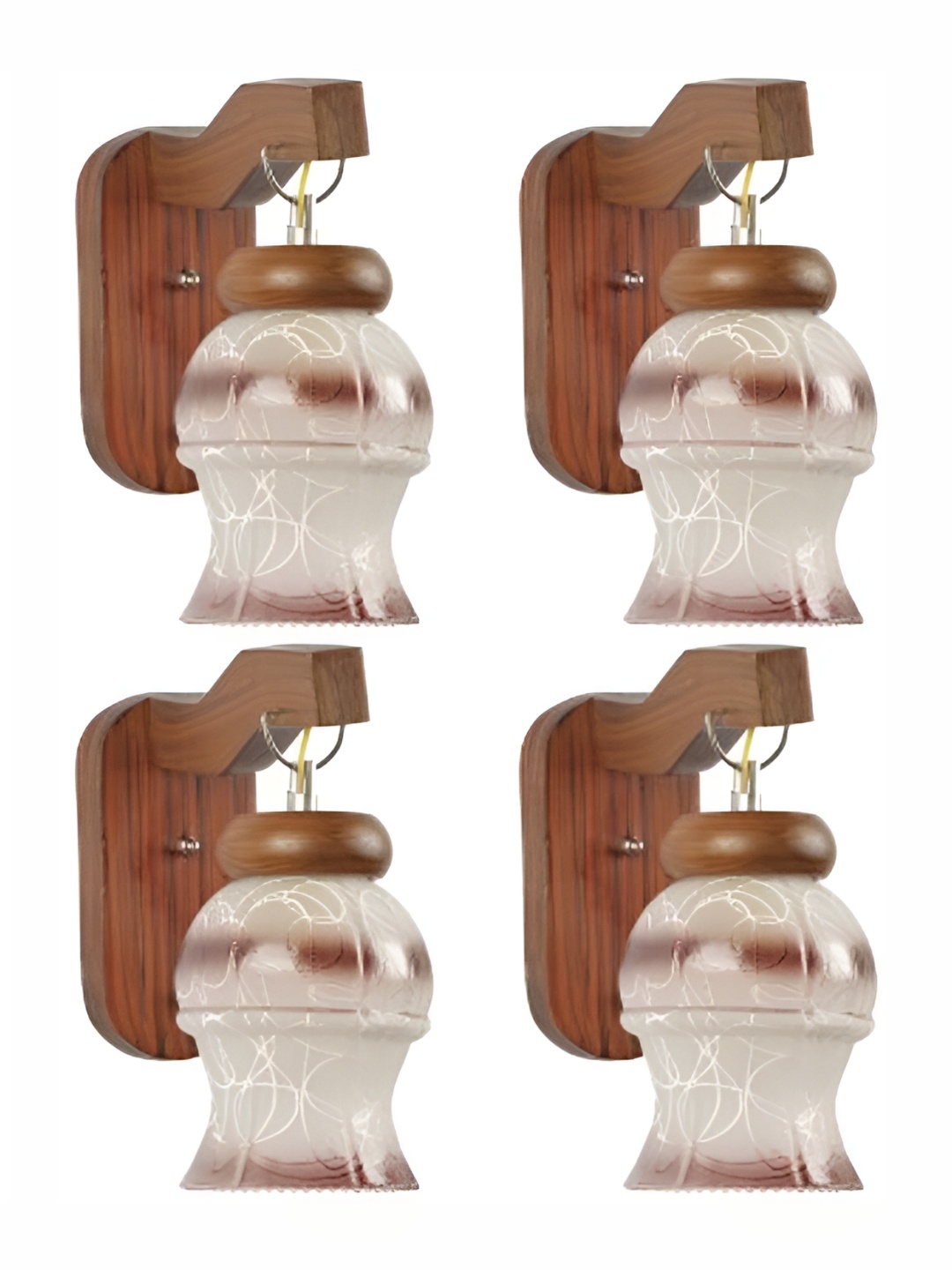 1ST TIME White & Brown 4 Pcs Printed Glass Traditional Abstract Shaped Shaped Wall Lamp