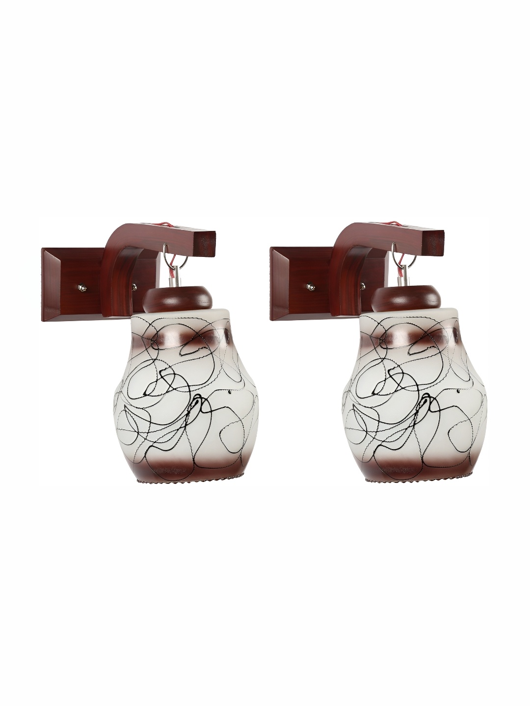 

1ST TIME White & Brown 2 Pieces Printed Glass Traditional Cylinder Shaped Wall Lamp