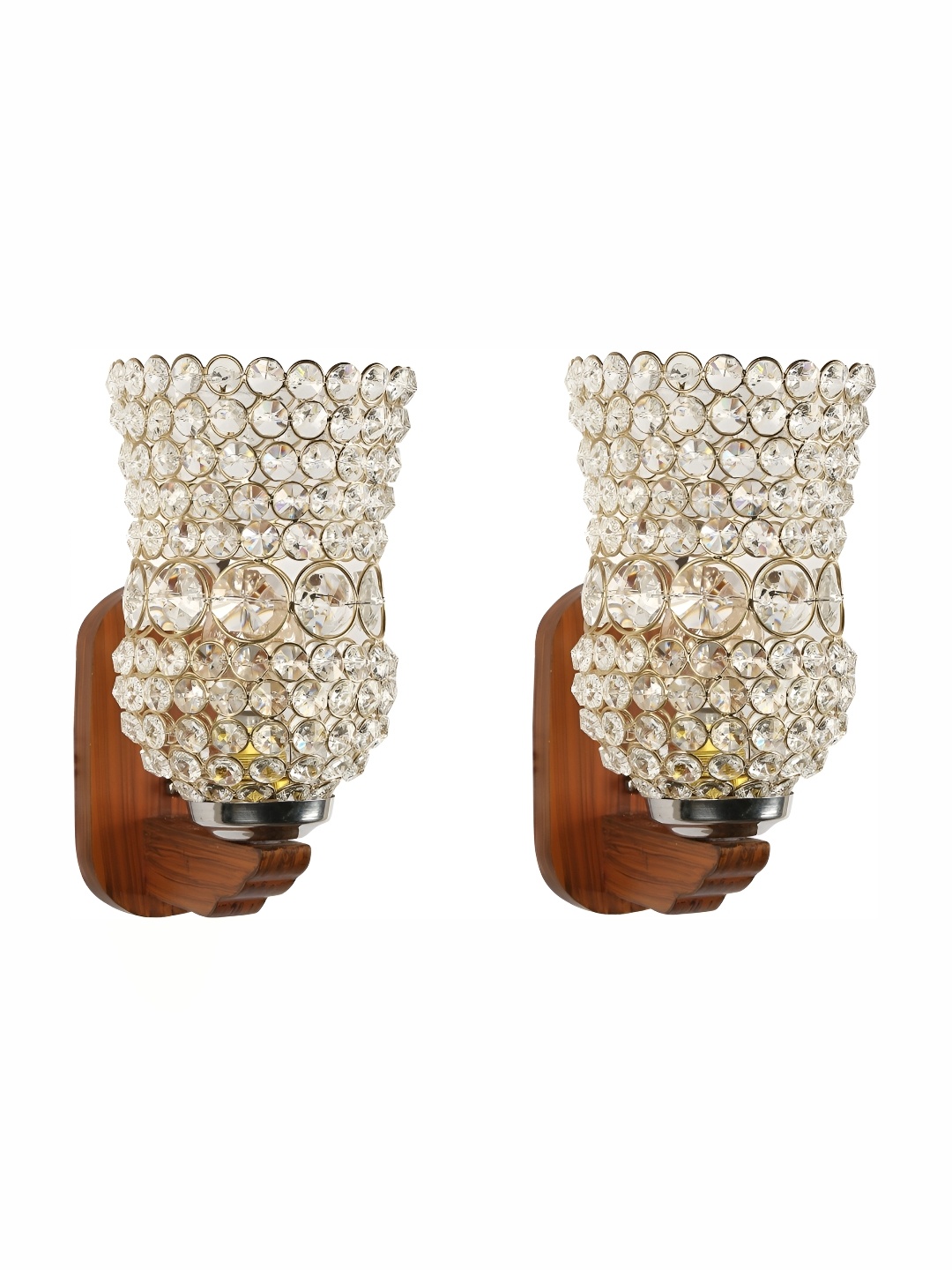 

1ST TIME Brown & Silver-Toned 2 Pieces Glass Traditional Cylinder Shaped Wall Lamp
