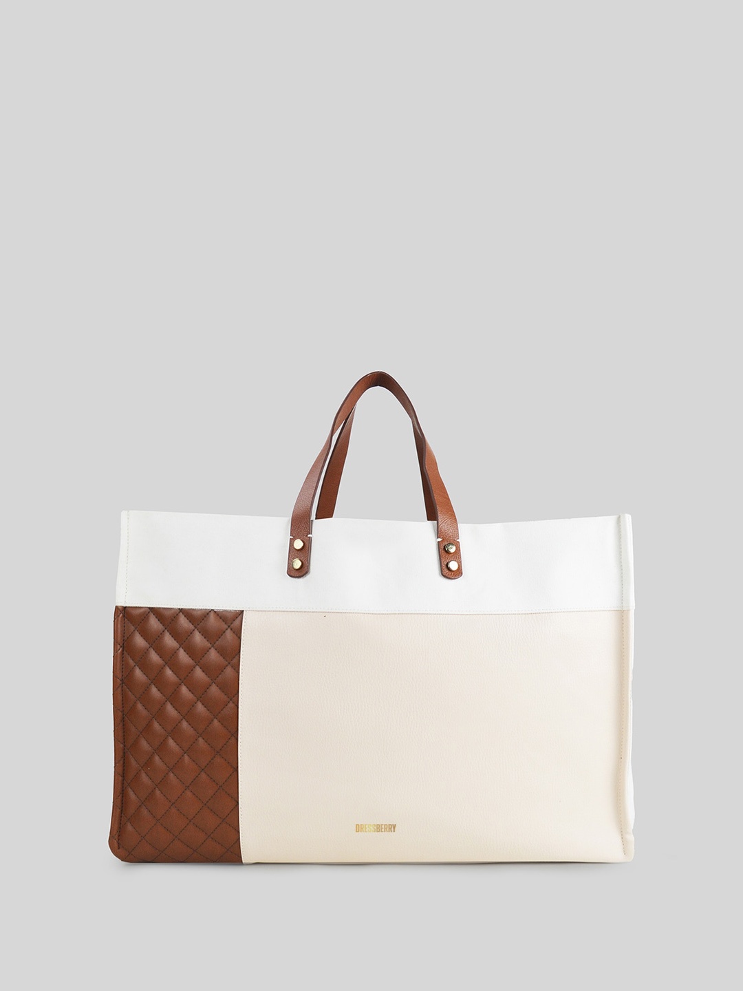 

DressBerry Colourblocked Quilted Oversized Shopper Tote Bag, Beige