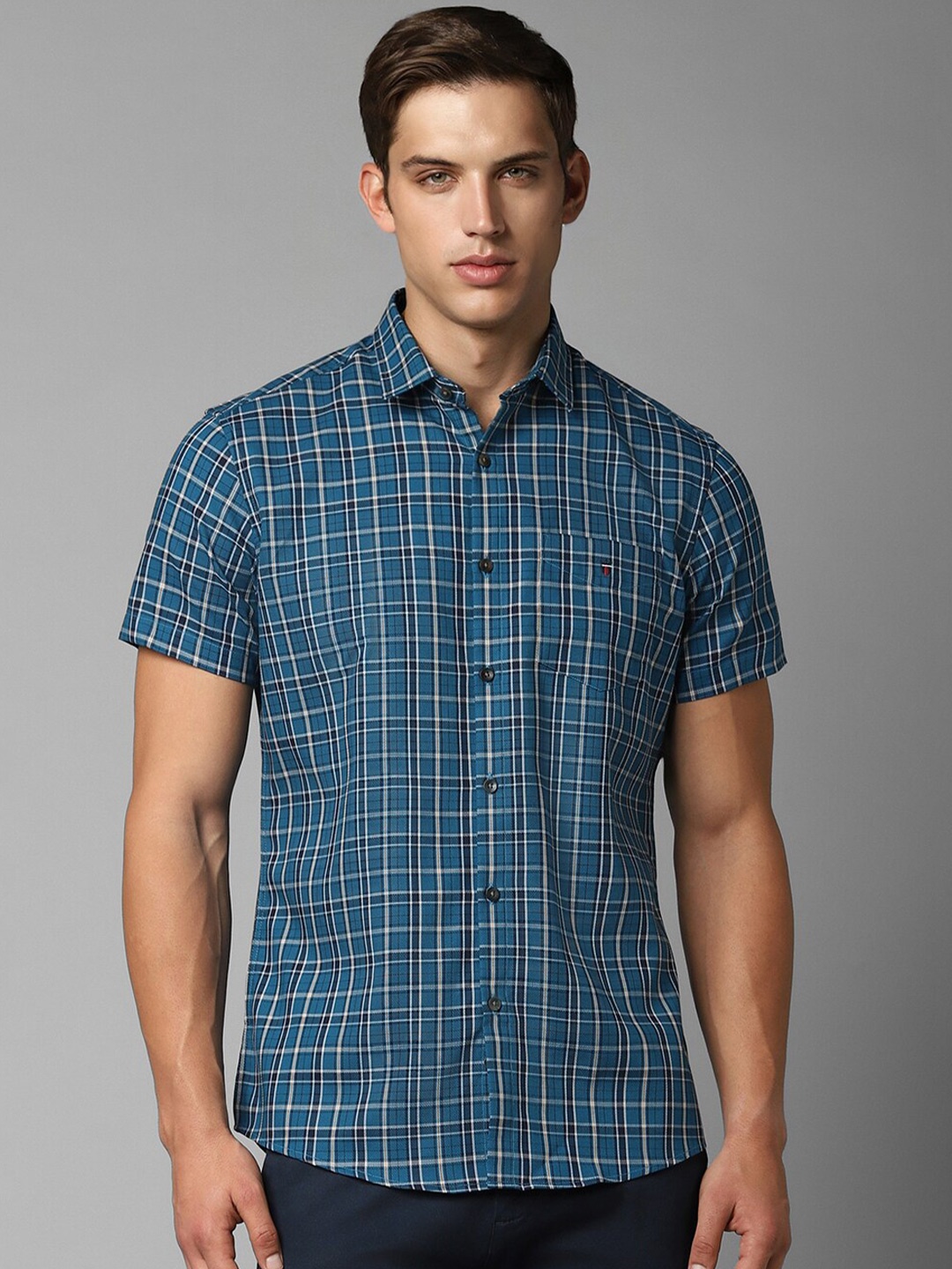 

Louis Philippe Sport Slim Fit Checked Cotton Casual Shirt, Blue