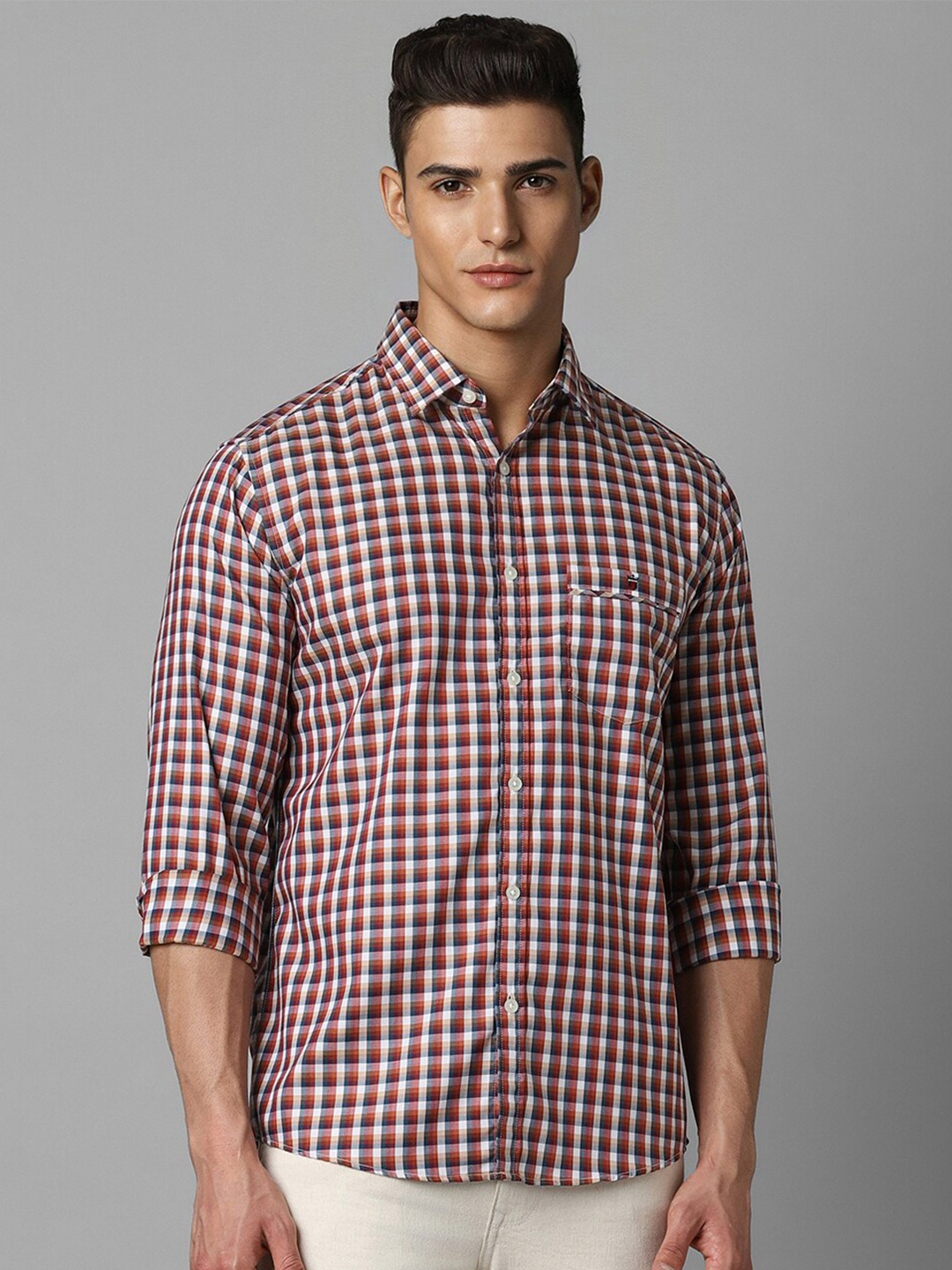 

Louis Philippe Sport Slim Fit Gingham Checks Cotton Casual Shirt, Maroon