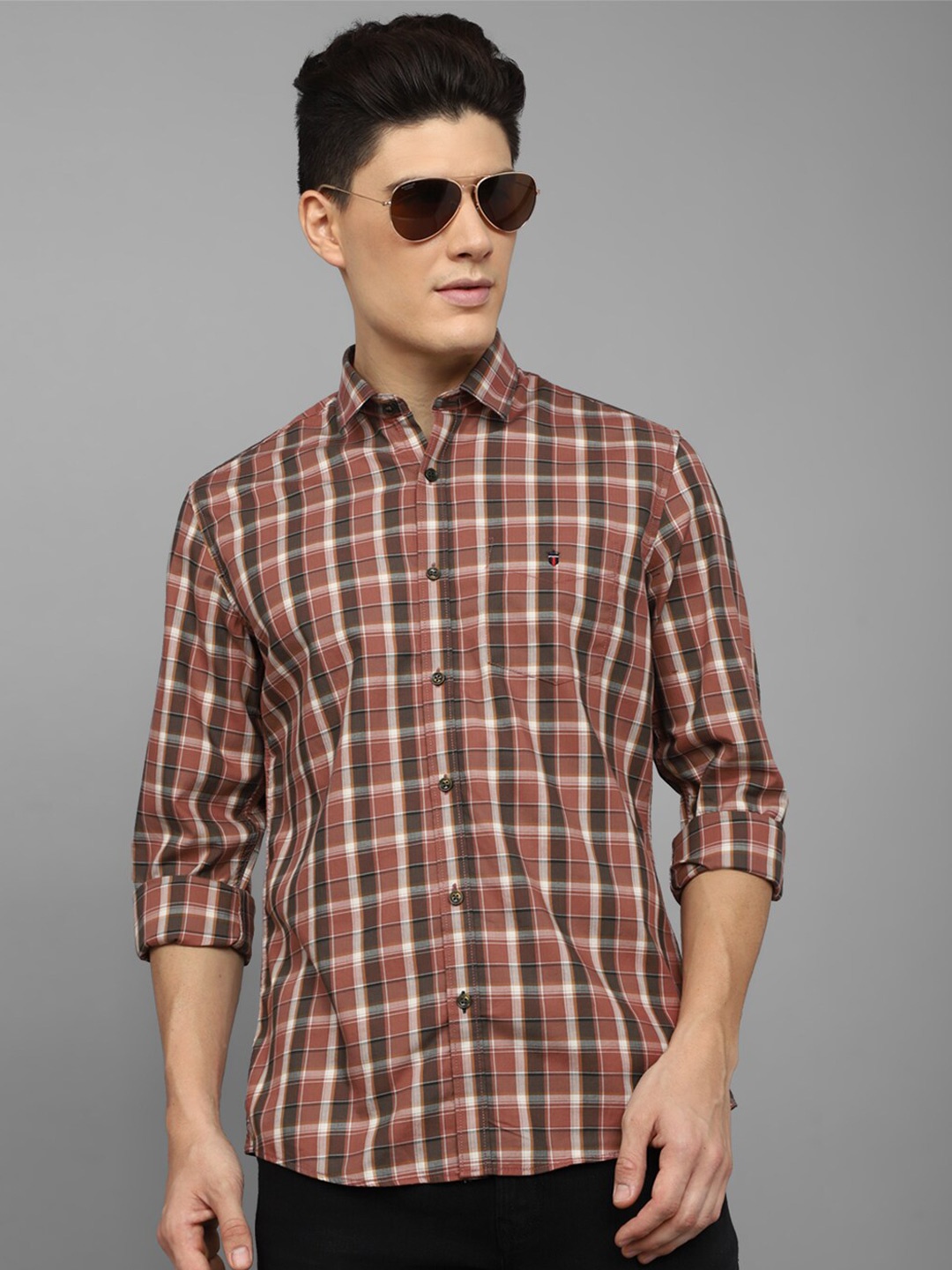 

Louis Philippe Sport Slim Fit Tartan Checks Cotton Casual Shirt, Maroon
