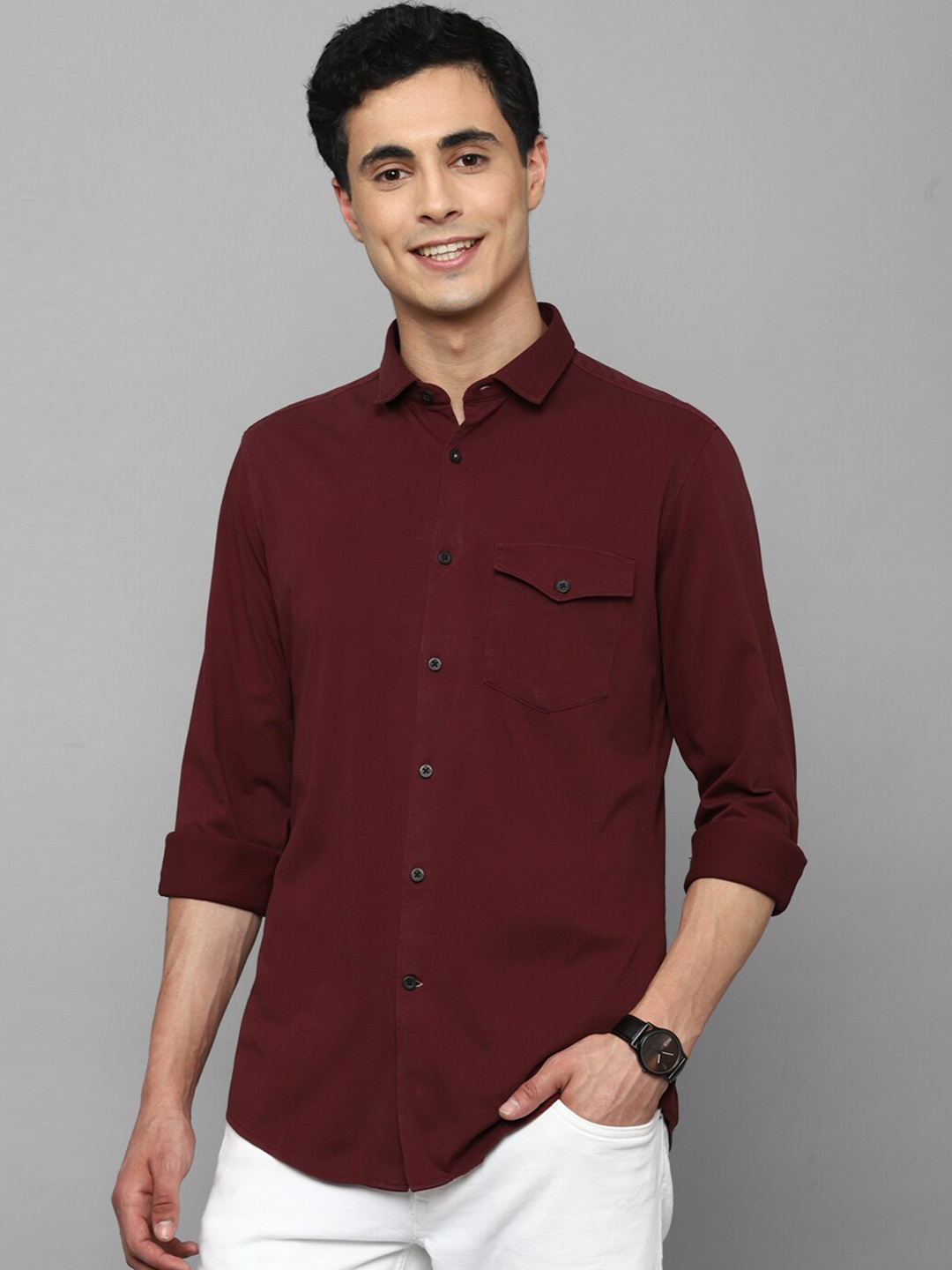 

Louis Philippe Sport Slim Fit Full Sleeves Cotton Casual Shirt, Maroon