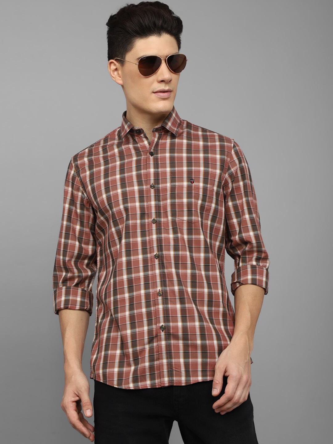 

Louis Philippe Sport Slim Fit Tartan Checks Cotton Casual Shirt, Maroon