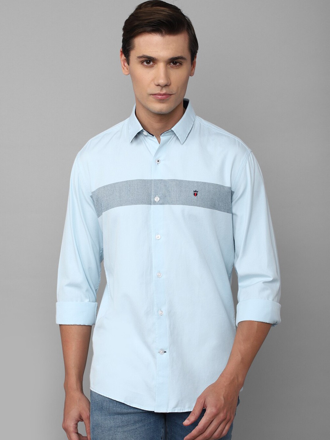 

Louis Philippe Sport Striped Spread Collar Long Sleeves Slim Fit Cotton Casual Shirt, Blue