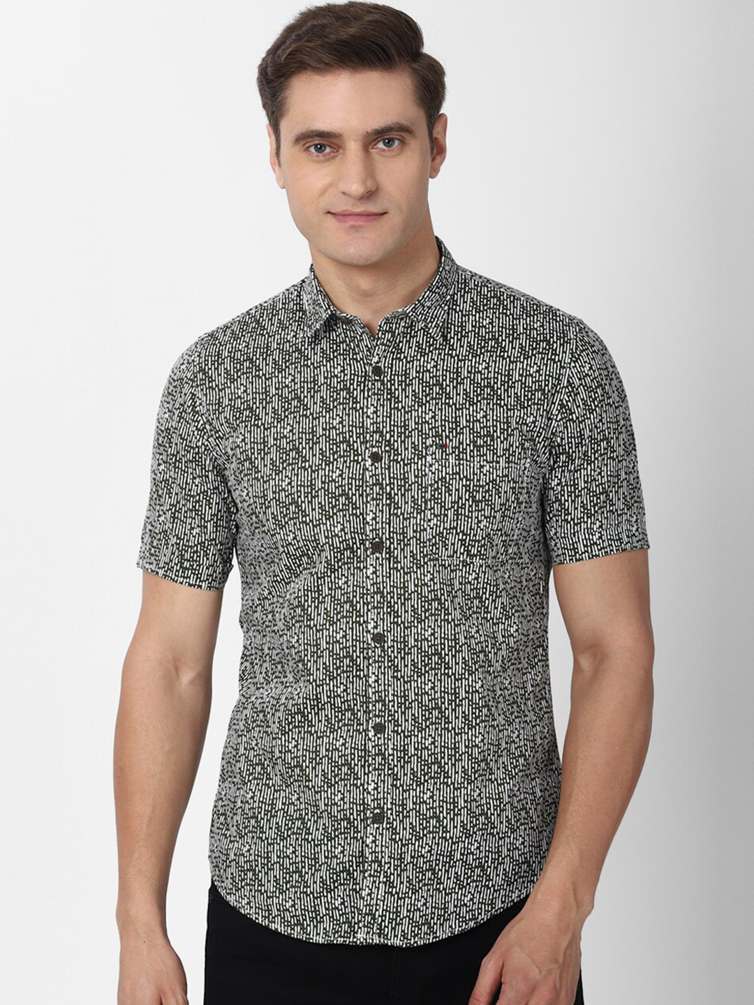 

Peter England Casuals Slim Fit Printed Spread Collar Short Sleeves Cotton Casual Shirt, Grey