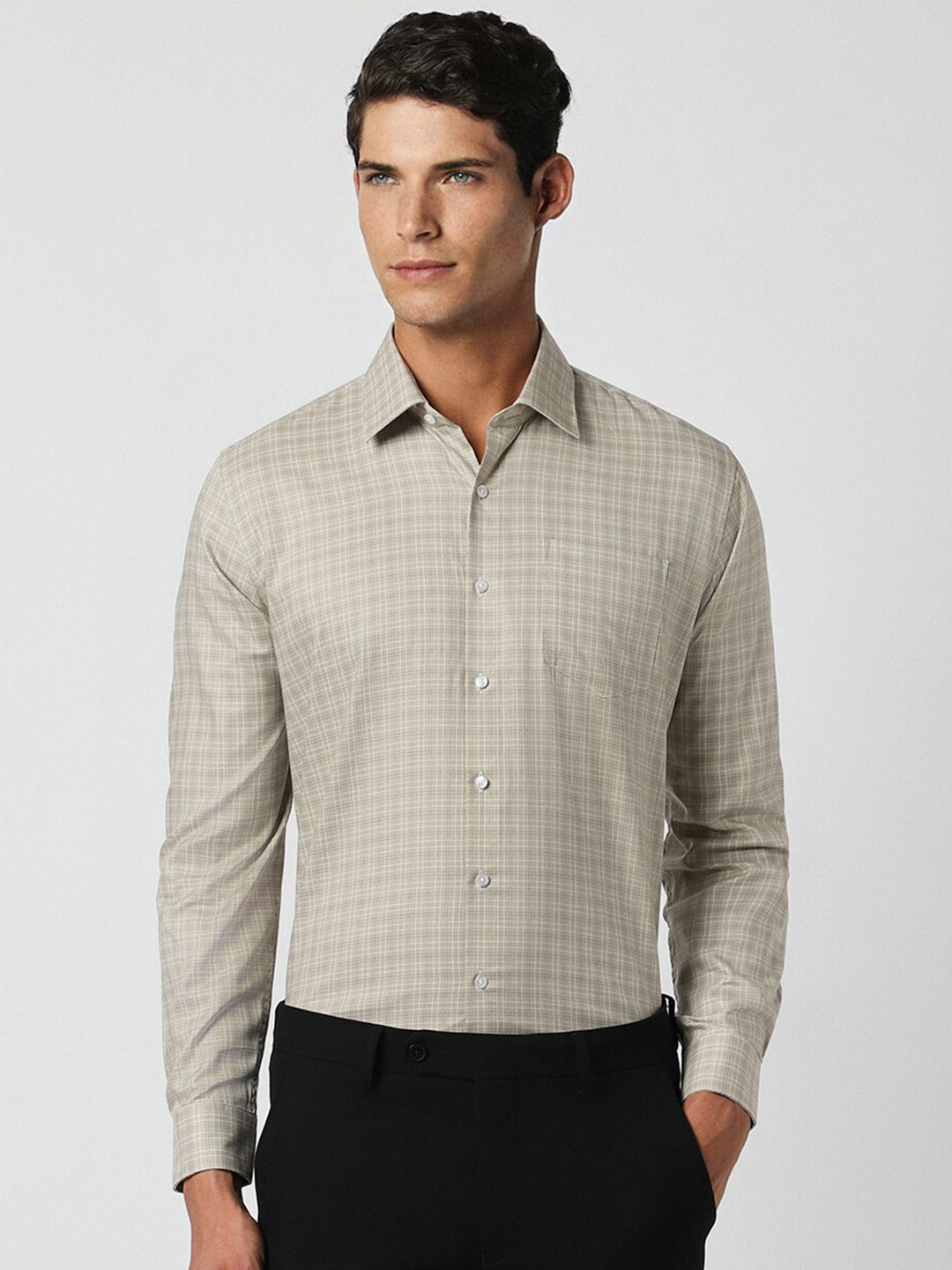 

Van Heusen Slim Fit Checked Spread Collar Opaque Cotton Formal Shirt, Cream