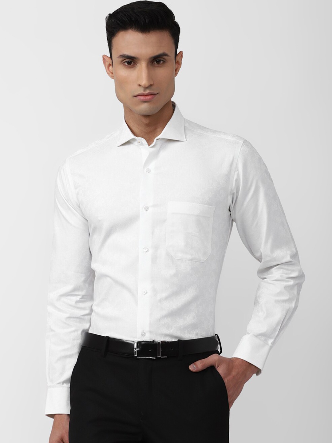 

Van Heusen Floral Self Design Spread Collar Long sleeves Cotton Formal Shirt, White