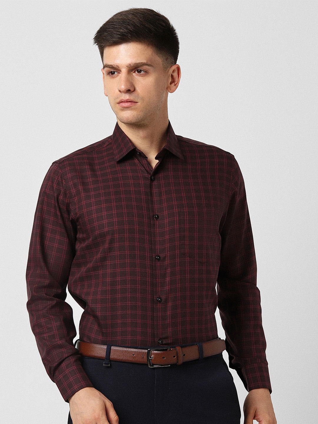 

Van Heusen Cotton Checked Formal Shirt, Brown