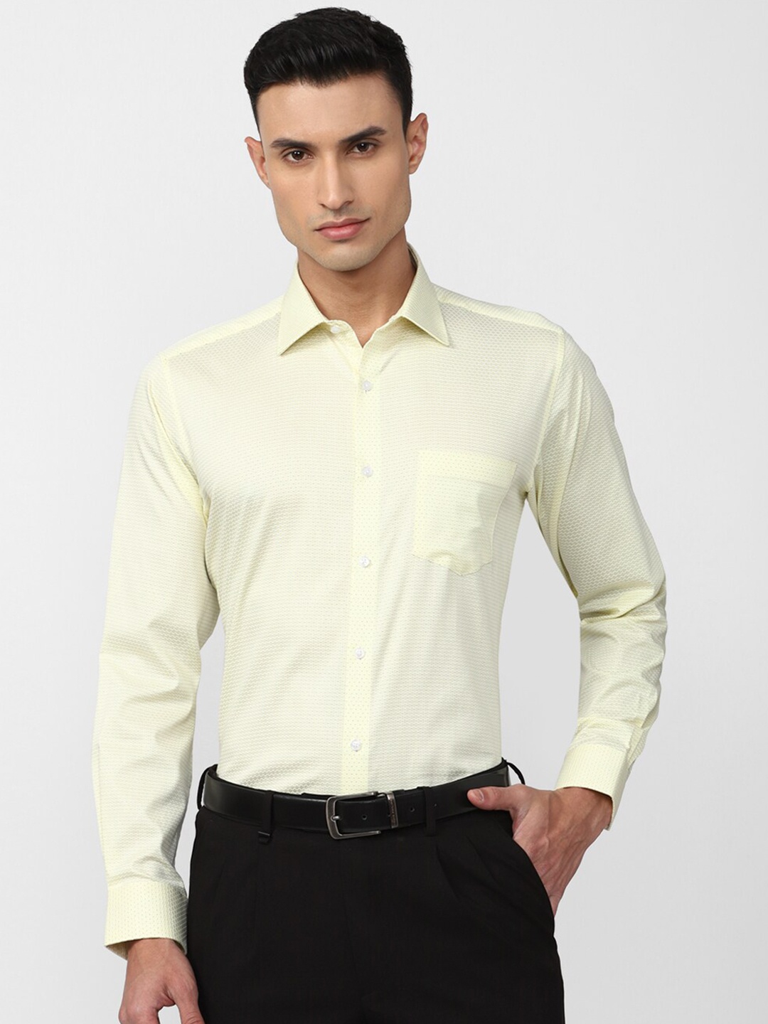 

Van Heusen Regular Fit Self Design Spread Collar Opaque Cotton Party Shirt, Yellow
