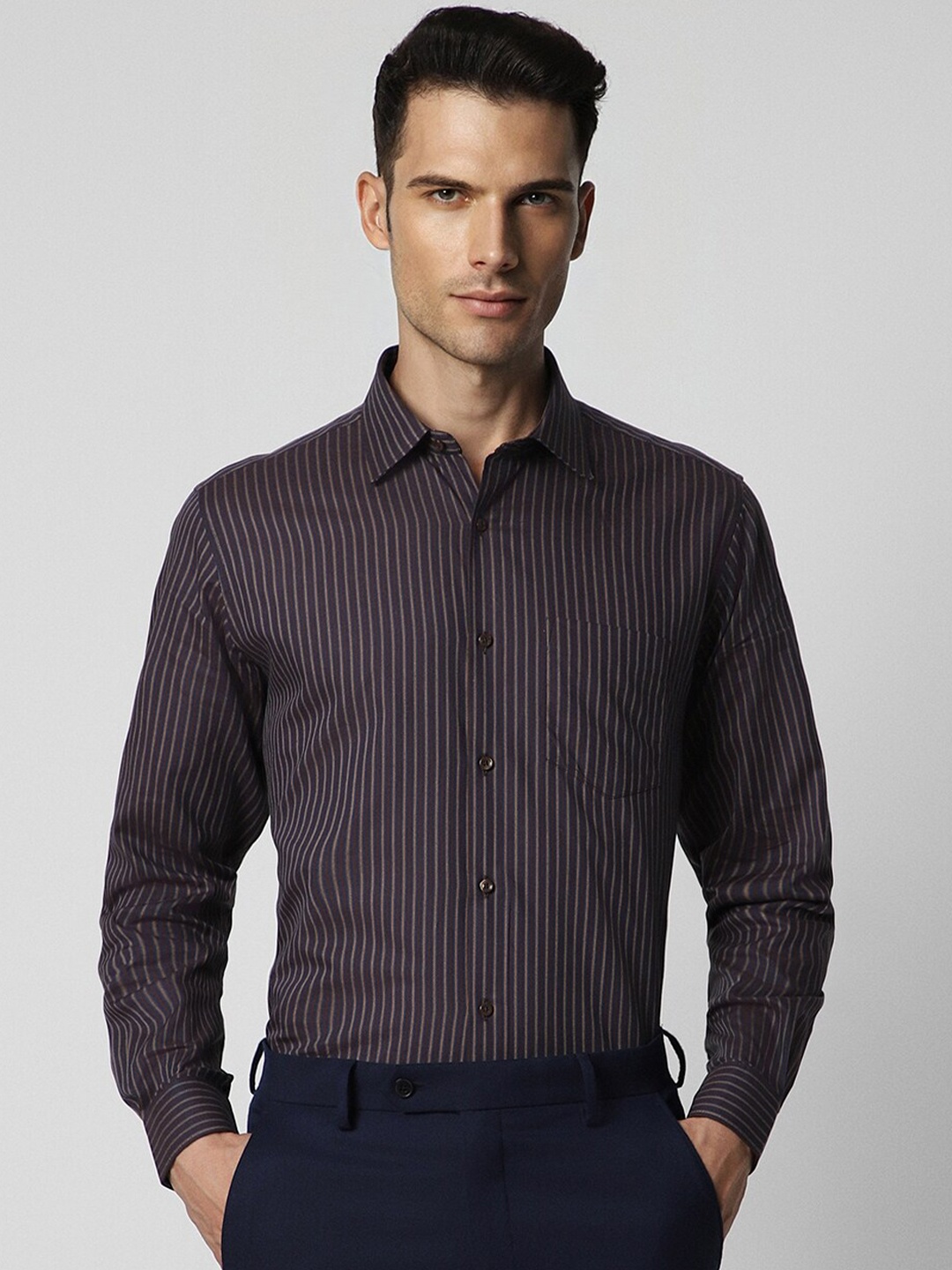 

Van Heusen Striped Spread Collar Long sleeves Formal Shirt, Purple