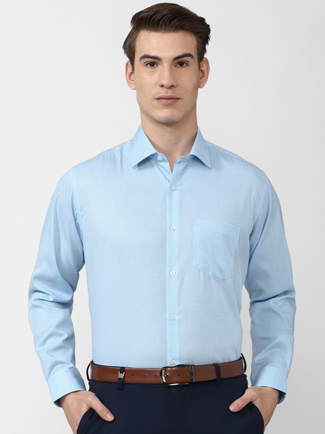 

Van Heusen Checked Spread Collar Long Sleeves Cotton Formal Shirt, Blue