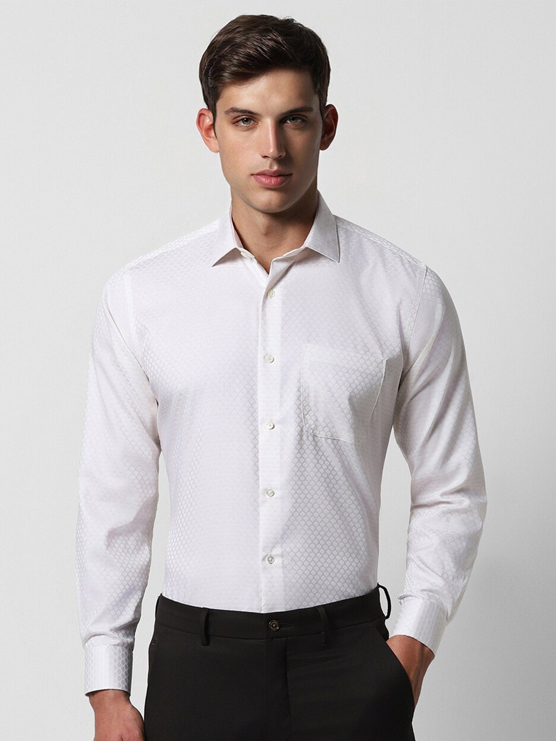 

Van Heusen Micro Ditsy Self Design Spread Collar Long sleeves Formal Shirt, White