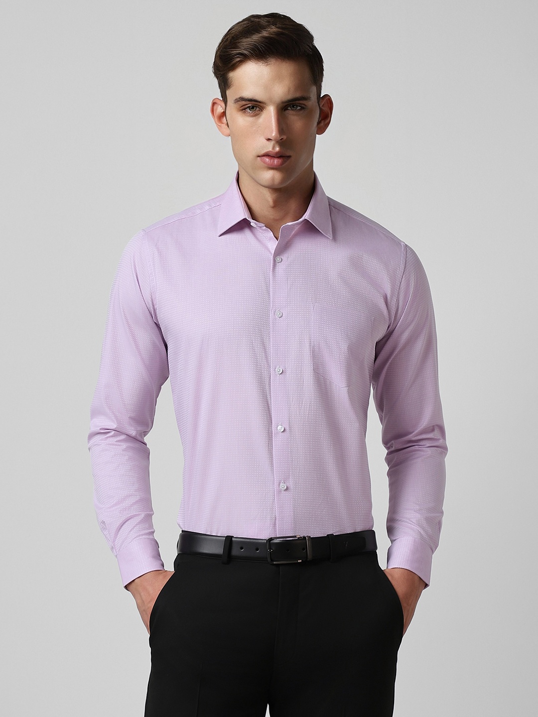 

Van Heusen Self Design Spread Collar Long Sleeves Cotton Formal Shirt, Purple