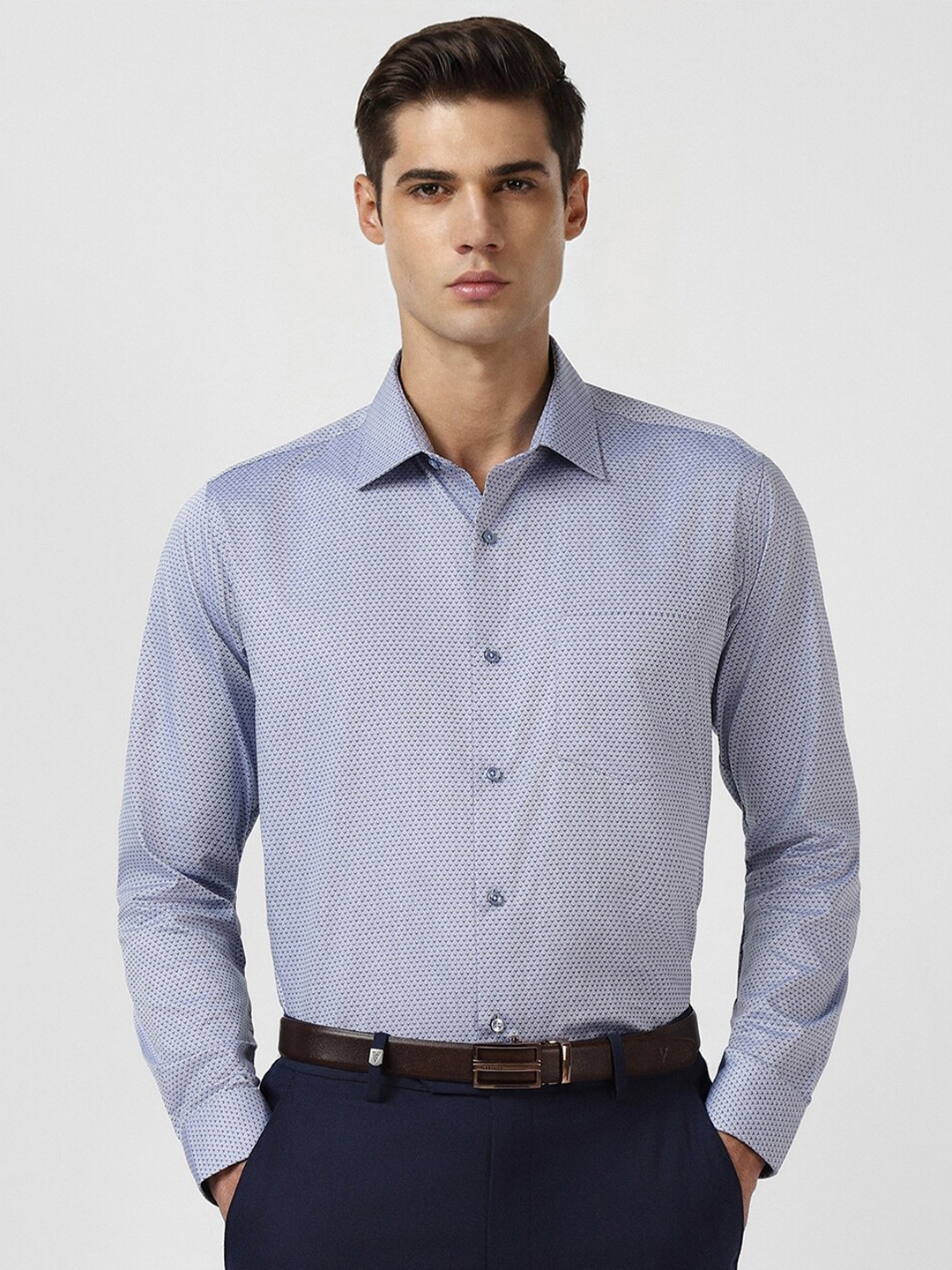 

Van Heusen Self Design Spread Collar Long sleeves Cotton Party Shirt, Blue