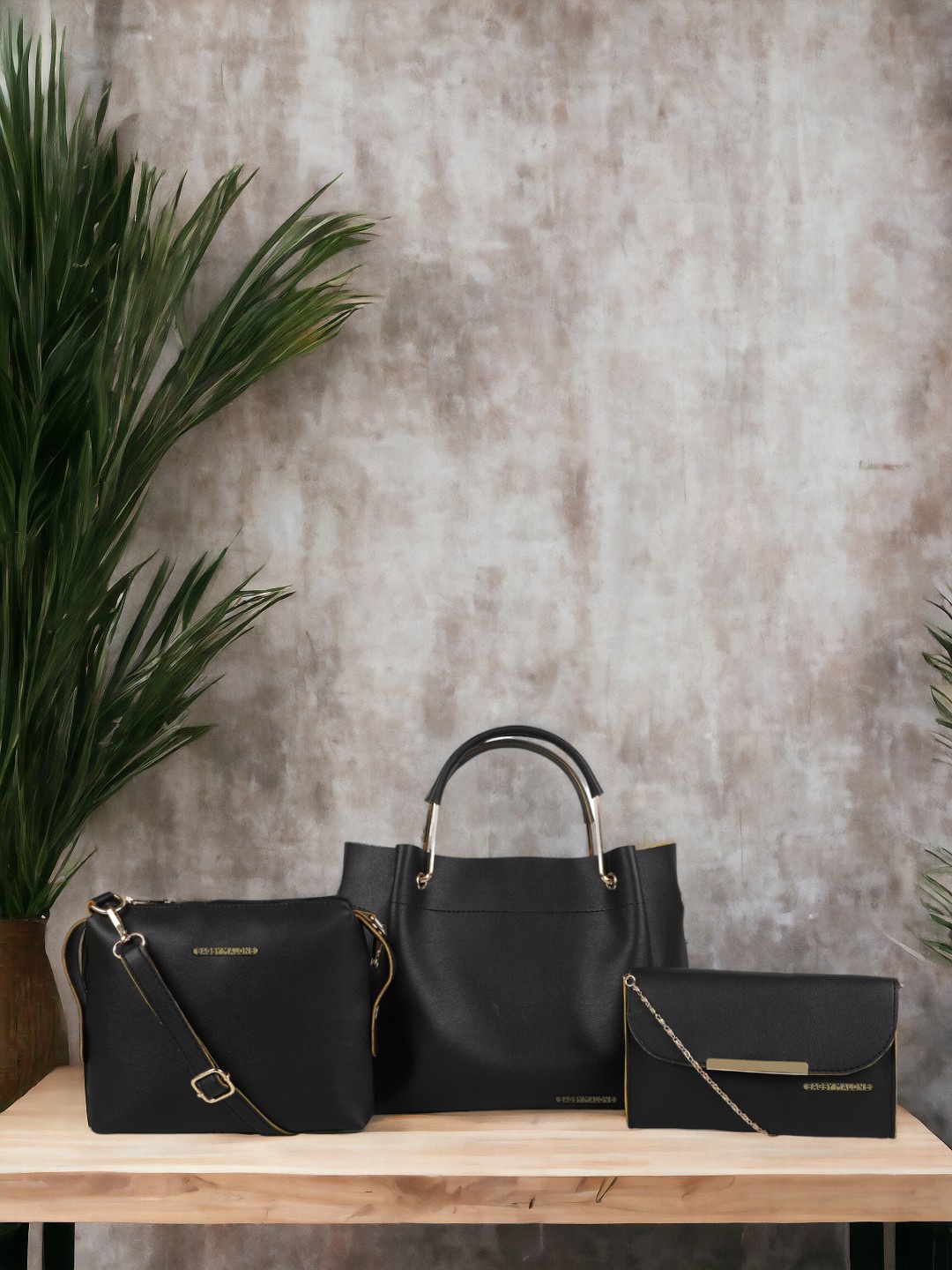 

Bagsy Malone Set Of 3 Textured Structured Handheld Bags, Black