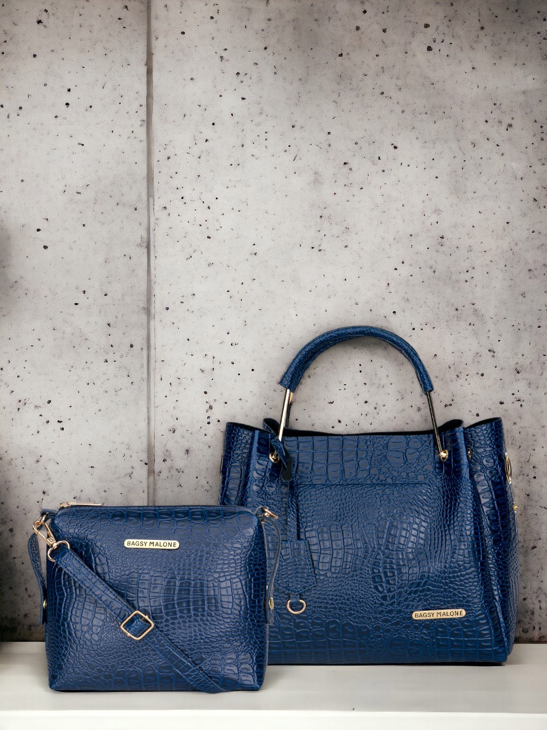 

Bagsy Malone Set Of 2 Animal Textured Structured Handheld Bags, Navy blue