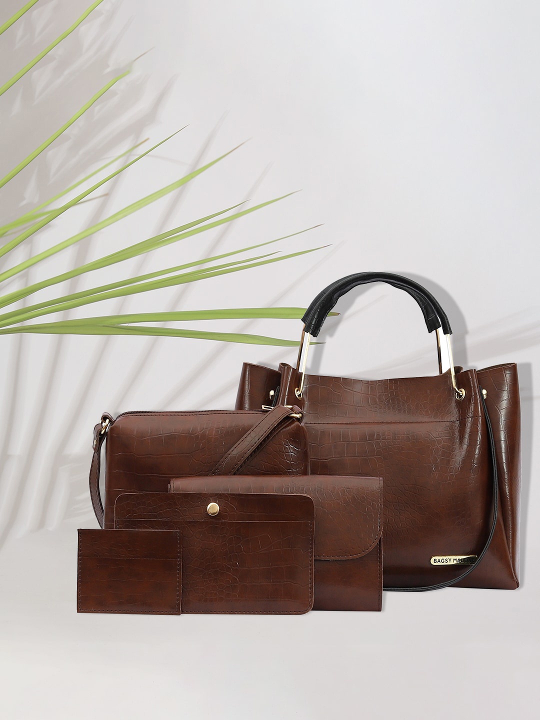 

Bagsy Malone Set Of 5 Animal Textured Structured Handheld Bags, Brown