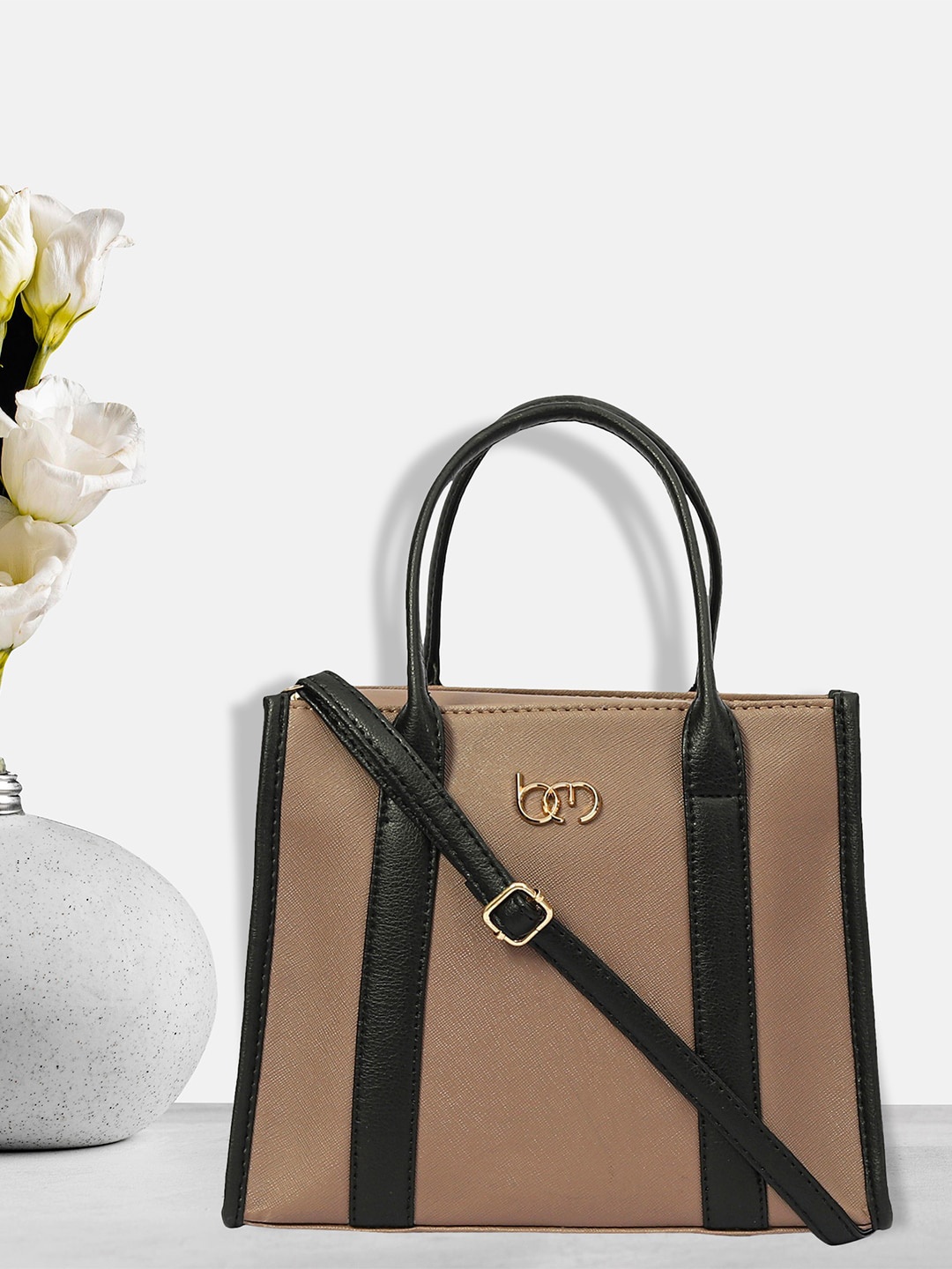 

Bagsy Malone Colourblocked Structured Handheld Bag, Beige