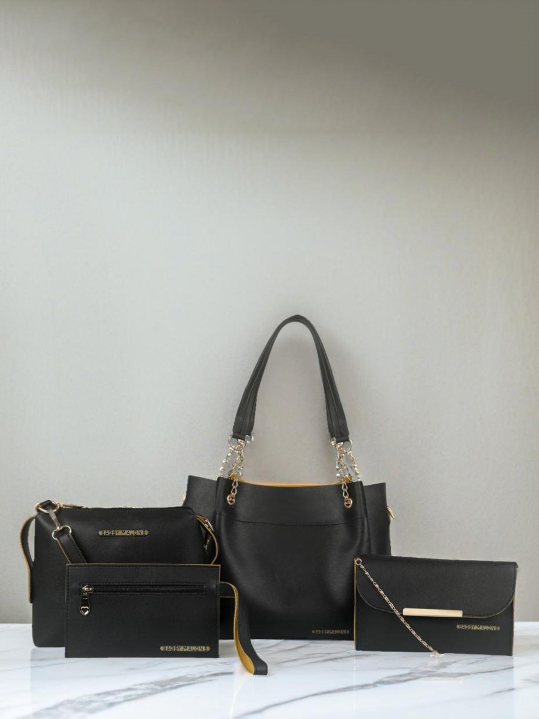

Bagsy Malone Set Of 4 Animal Textured Structured Handheld Bags, Black