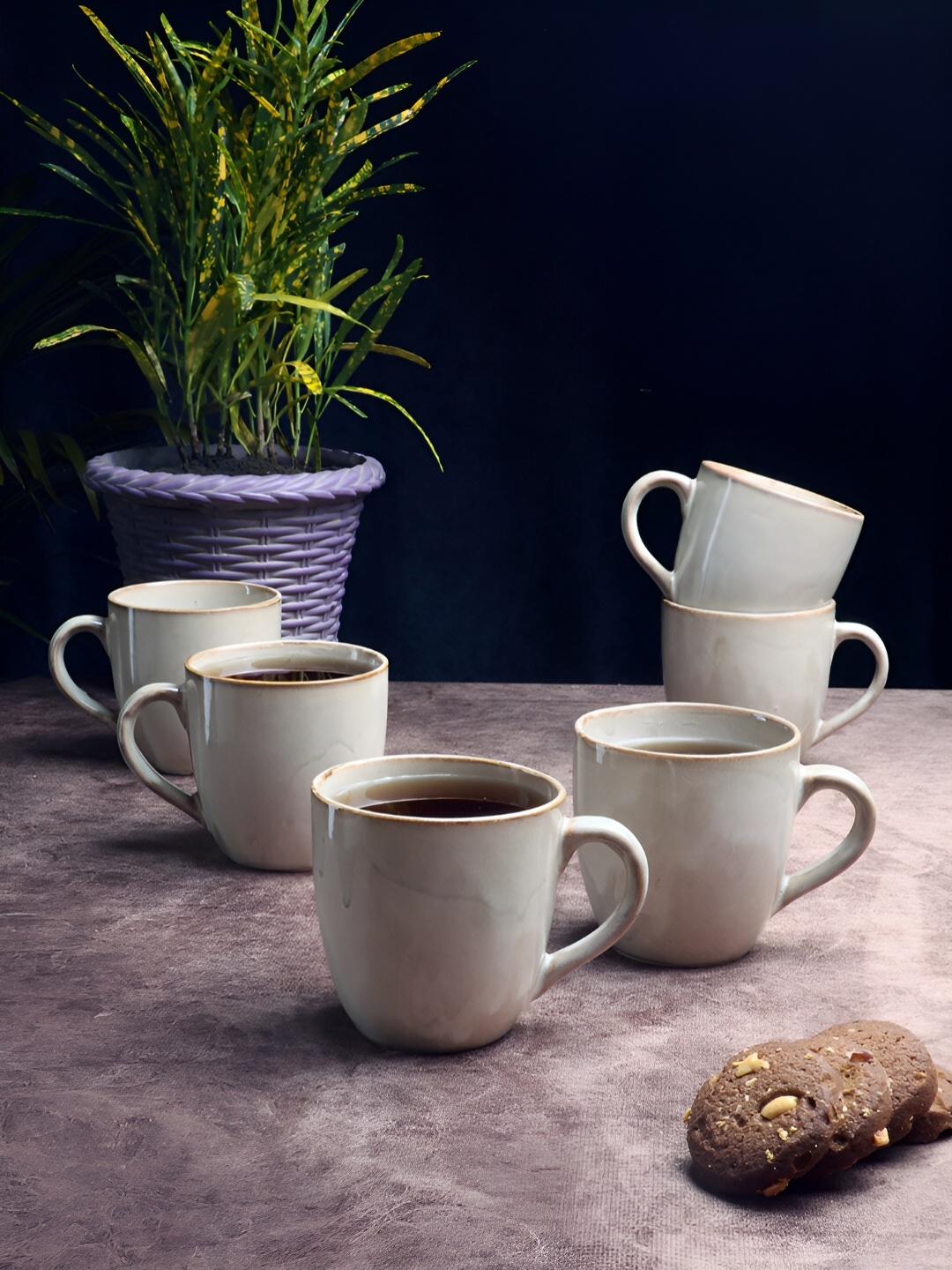 

Aura Cream-Coloured & Brown 6 Pieces Printed Ceramic Glossy Mugs
