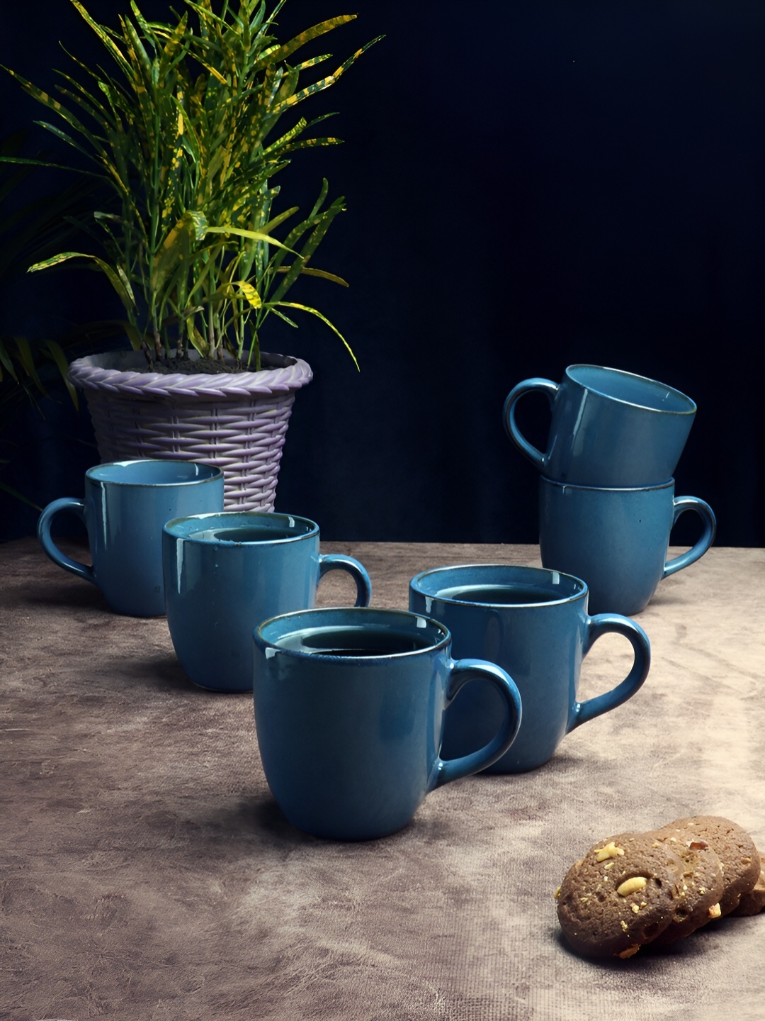 

Aura Blue 6 Pieces Ceramic Glossy Mugs