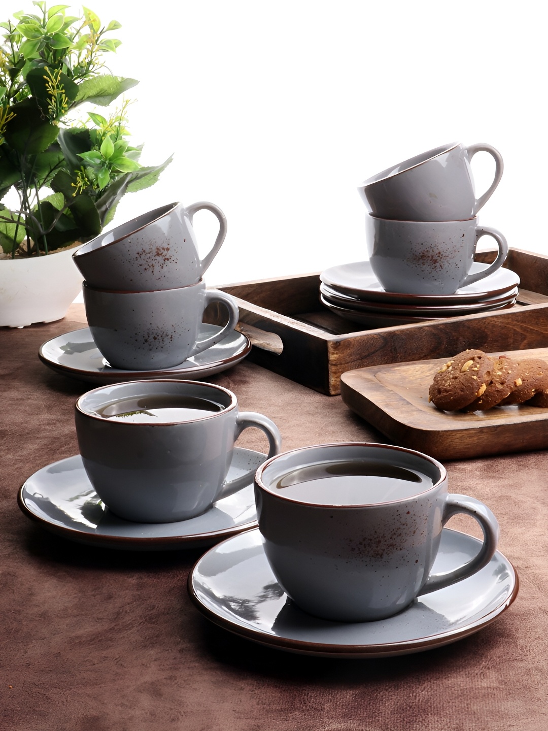 

Aura Grey 12 Pcs Ceramic Cup Saucer Set