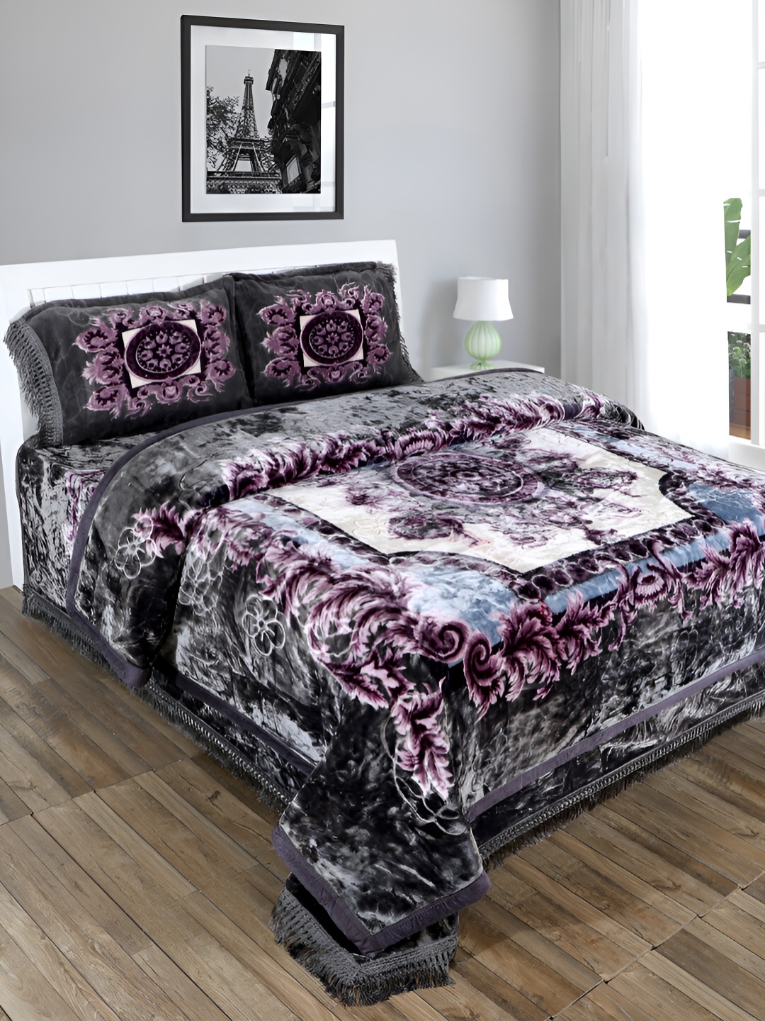 

ELSTONE HOME White 4 Pieces Floral Printed Heavy Winter 600 GSM Double Bed Blanket