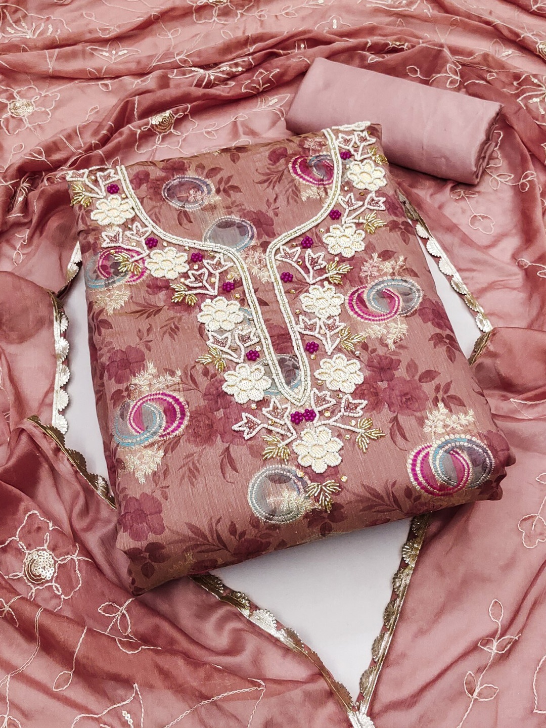 

LeeliPeeri Designer Printed Unstitched Dress Material, Pink